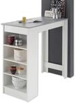 Bartisch in weiss mit Tischplatte in Betonoptik und seitlichem Regal