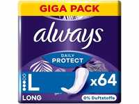 Always Dailies Protect Slipeinlagen Damen, Long (64 Binden) Gigapack, ohne Duft,