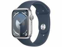 Apple Watch Series 9 (GPS, 45 mm) Smartwatch mit Aluminiumgehäuse in Silber und