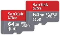 SanDisk Ultra microSDXC UHS-I-Speicherkarte 64 GB + SD-Adapter 2er-Pack (F&uuml;r