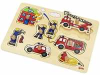 goki 57907 - Steckpuzzle Feuerwehr aus Holz - 8 Teile