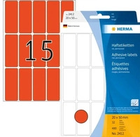 Herma 2412, Herma Etiketten 2412, rot, 20x50mm, rechteckig