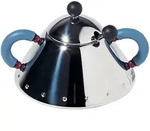 Alessi - Zuckerdose 9097, Edelstahl poliert / hellblaue Griffe