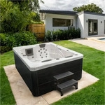 Home Deluxe Outdoor Whirlpool mit Treppe und Thermoabdeckung WHITE MARBLE Anthrazit -