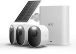 Arlo Set - mit 3 Ultra 3 4K Au&szlig;enkamera + Solarpanel + SmartHub - Wei&szlig;