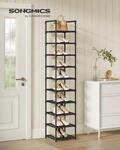 SONGMICS Schuhregal,10 Ebenen, Schuhablage, Schuhaufbewahrung, schmal, 33 x 33 x 173