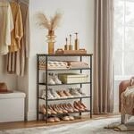 VASAGLE Schuhregal mit 5 Ebenen, platzsparend f&uuml;r Eingangsbereich, 4 Stoffablagen,