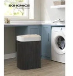 SONGMICS W&auml;schekorb mit Deckel, 72 L, W&auml;schekorb aus Bambus, faltbar, mit