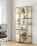 VASAGLE B&uuml;cherregal, Regal mit 6 Ablagen, Standregal, Ablagen aus Hartglas