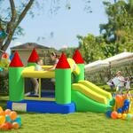 HOMCOM Aufblasbare H&uuml;pfburg mit Gebl&auml;se, Outdoor Spielburg mit Rutsche, Trampolin