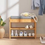SoBuy FSR49-N Schuhbank mit Sitzkissen und Schublade Sitzbank Schuhregal Bambus BHT