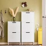 SoBuy FSR177-W Schuhschrank schmal mit 2 Klappen Platzsparender Schuhkipper Hoch