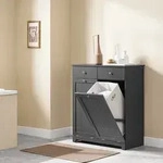 SoBuy BZR33-II Badschrank mit W&auml;schekorb und 2 Schubladen W&auml;scheschrank f&uuml;r