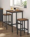 VASAGLE Bartisch mit Barhocker-Set, Esstisch mit 2 St&uuml;hlen, K&uuml;chentisch klein,