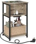 VASAGLE Beistelltisch, Nachttisch mit Steckdose, schmal, 2 AC-Anschl&uuml;sse, 2