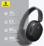 Baseus Drahtlose Kopfh&ouml;rer Bluetooth 5.3 HIFI Level Kopfh&ouml;rer 40mm Treiber...