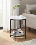 VASAGLE Beistelltisch, 2 Ebenen, Hartglas, Marmoroptik, &Oslash; 45 cm, modern,