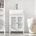SoBuy BZR35-W Waschbeckenunterschrank mit Gitteroptik-T&uuml;ren Badschrank...