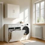 SoBuy BZR33-II Badschrank mit W&auml;schekorb und 2 Schubladen W&auml;scheschrank f&uuml;r