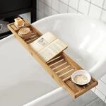 SoBuy FRG212-N 80cm Lang- Sch&ouml;ne Badewannenablage aus Bambus Badewannenbrett
