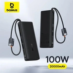 Baseus 20000 mAh 100 W Power Bank, integriertes Dual-USB-C-Kabel, schnelles...