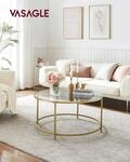 VASAGLE Couchtisch rund, Beistelltisch, Glastisch mit goldenem Eisen-Gestell,