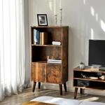 VASAGLE Rustikales B&uuml;cherregal, 3 Ebenen, mit T&uuml;ren, f&uuml;r B&uuml;cher, Fotos,