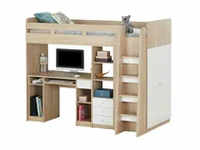 Hochbett mit Kleiderschrank und Schreibtisch Unit , holzfarben , Maße (cm):...