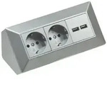 2-fach Steckdosenblock + 2x USB, silber 250V~/ 16A, Aufbaumontage, USB 3,1A