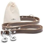 Freudentier Hundeleine aus zertifiziertem Leder 2m, verstellbar dunkelbraun 1,6...