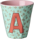 Rice A/S Melamine Cup with Letter A, Flowers, 250ml