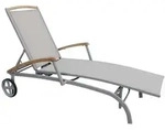 Brafab Andy Gartenliege mit Armlehnen Aluminium/Textilene/Teak - Khaki/Beige