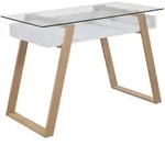 SalesFever Schreibtisch Wei&szlig; mit Glasplatte Eichengestell 110x55x75 cm - Braun