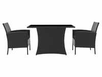 Möbilia Sitzgruppe 2 x Sessel + Tisch Polyrattan/Metall Schwarz
