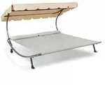 Leco Doppel-Sonnenliege "DAS ORIGINAL" mit verstellbarem Dach und Rollen,natur,