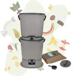 Bokashi Starter Set mit 2 Bokashi Eimer, hellgrau, Bokashi Ferment, Dosierhilfe und