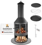 Gartenkamin mit Grillrost und Pfanne, Outdoor-Kamin mit Funkenschutzt&uuml;r, 136...