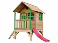 Axi Spielhaus TOM mit Rutsche und Veranda, Holz braun/grün - Rutsche rot