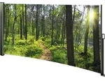 Seitenmarkise ausziehbar rechts, 160 cm hoch, Seitenrollo mit Fotodruck Wald