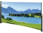 Seitenmarkise ausziehbar rechts, 160 cm hoch, Seitenrollo mit Fotodruck Berge
