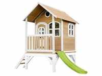 Axi Spielhaus TOM mit Rutsche und Veranda, Holz braun/weiß - Rutsche lindgrün