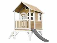 Axi Spielhaus TOM mit Rutsche und Veranda, Holz braun/weiß - Rutsche grau