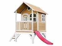 Axi Spielhaus TOM mit Rutsche und Veranda, Holz braun/weiß - Rutsche rot