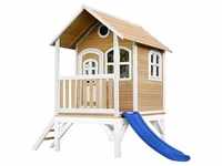 Axi Spielhaus TOM mit Rutsche und Veranda, Holz braun/weiß - Rutsche blau