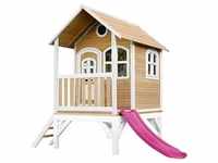 Axi Spielhaus TOM mit Rutsche und Veranda, Holz braun/weiß - Rutsche lila