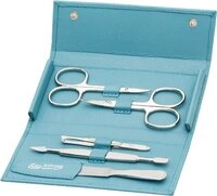 Erbe Collection f&uuml;nfteiliges Manicure Set im Leder-Druckknopf-Etui rot