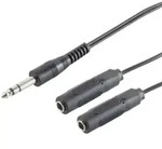 Adapter 1x 6,3mm Stereo Klinkenstecker - 2x 6,3mm Stereo Klinkenbuchse, schwarz,