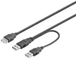 USB 2.0 Hi-Speed Dual Power Kabel - 2 x A Stecker > A Buchse 0,30 m schwarz