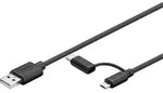 2in1 Micro USB 2.0 Kabel mit USB-C Adapter 1,0m schwarz