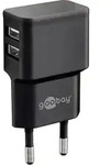 Dual USB Netzteil / Ladeadapter, 2,4A, 2x USB, flache Bauform, schwarz